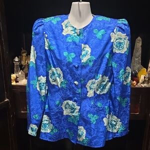 llia Blue Floral Silk Blazer